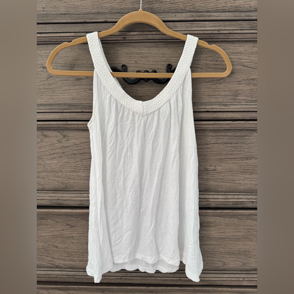 H&M White Tank Top Braided Camisole Crochet 100% Rayon Boho Flowy